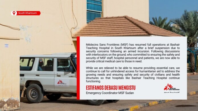 MSF has resumed full operations at Bashair Teaching Hospital