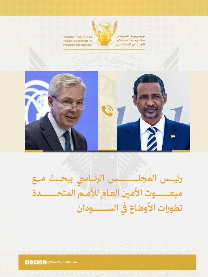 حميدتي يبحث مع مبعوث الأمم المتحدة تطورات الحرب ويؤكد الالتزام بحماية المدنيين والقانون الدولي الإنساني